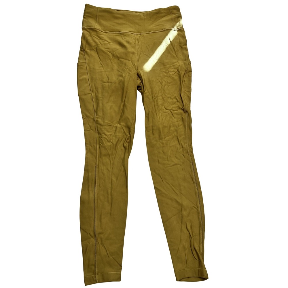lululemon Crop Leggings Womens 12 Olive Green High Rise Zip Pocket Yoga Pants